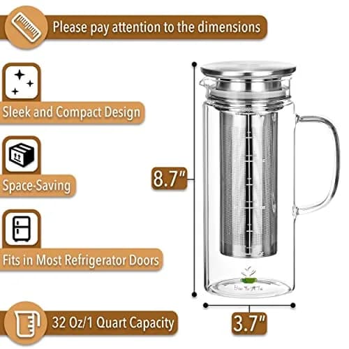Brew To A Tea Cold Brew Coffee Maker, 32 oz | Airtight, Stainless Steel Mesh, Borosilicate Glass thumbnail 2