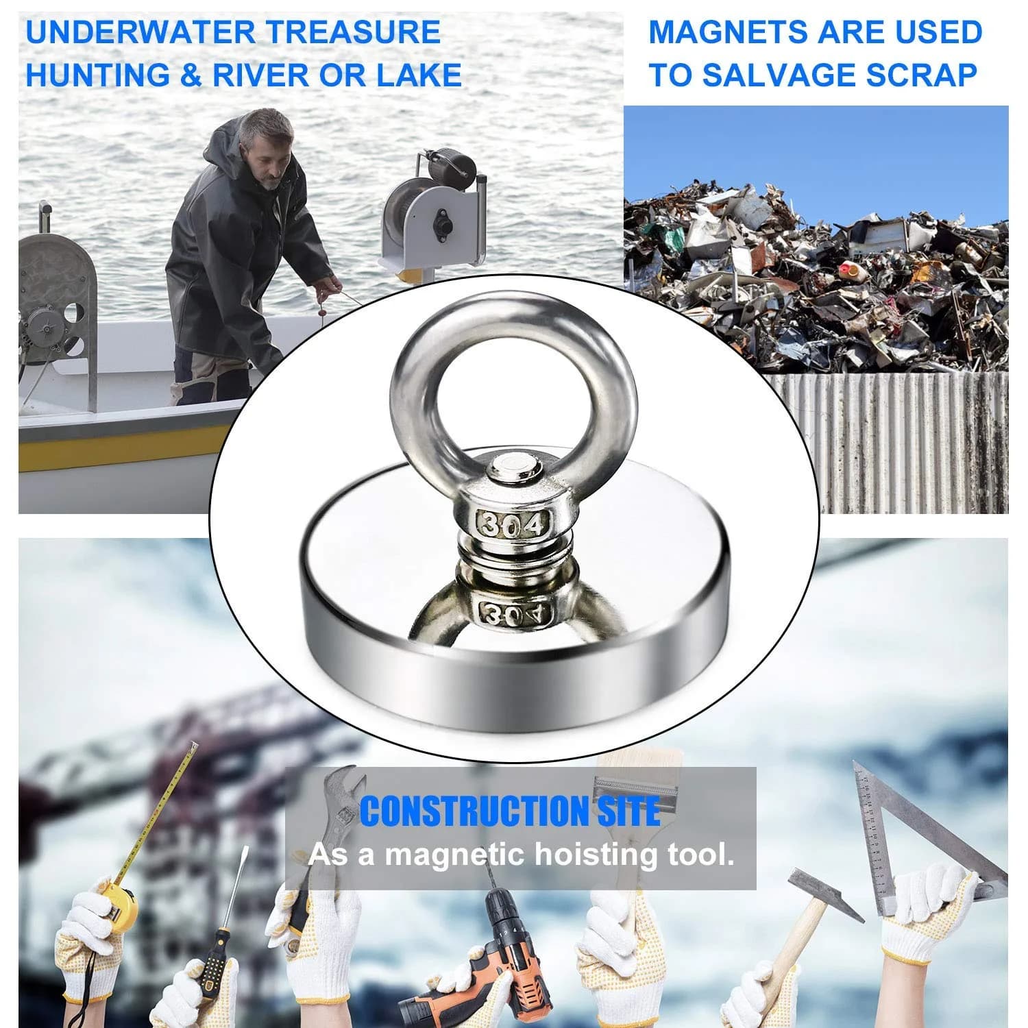 DIYMAG Fishing Magnet 90mm (3.55") 453kg (1000LBS) Pull Force with Countersunk Hole | Heavy Duty Neodymium Retrieval Magnet - view 6