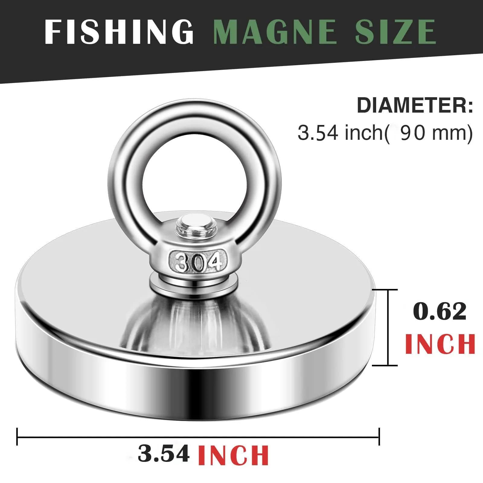 DIYMAG Fishing Magnet 90mm (3.55") 453kg (1000LBS) Pull Force with Countersunk Hole | Heavy Duty Neodymium Retrieval Magnet - view 2