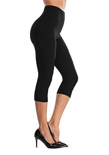 Kotii Women's Soft Capri Leggings 3/4 Cropped High Waisted Black | Ultra Soft Fit for All Sizes thumbnail 4