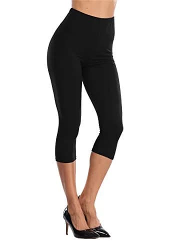 Kotii Women's Soft Capri Leggings 3/4 Cropped High Waisted Black | Ultra Soft Fit for All Sizes thumbnail 2