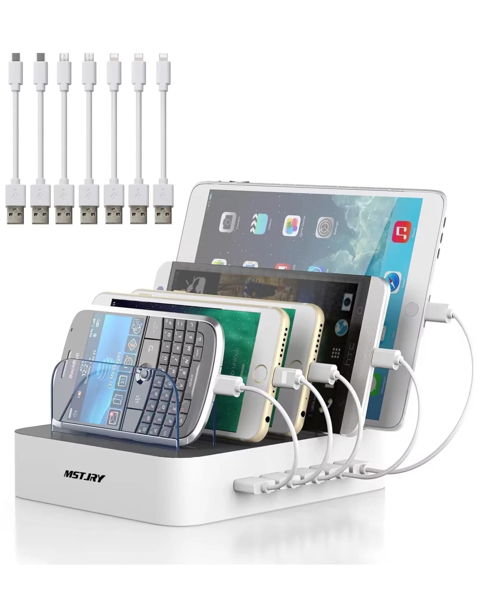 MSTJRY 5-Port USB-A Charging Station with 7 Cables | Charges 5 Devices Simultaneously, Organizes Cables - main product image