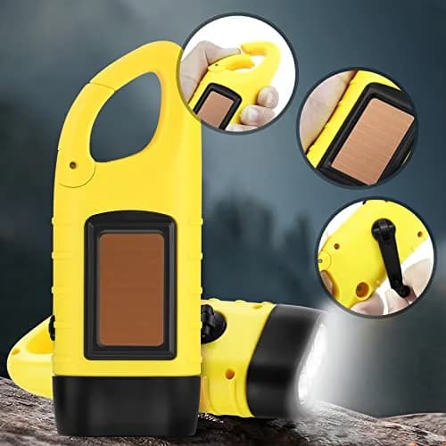 Simpeak Hand Crank Solar Flashlight, Rechargeable LED Dynamo Carabiner Clip Backpack Torch (Yellow, 200 Lumens) thumbnail 6