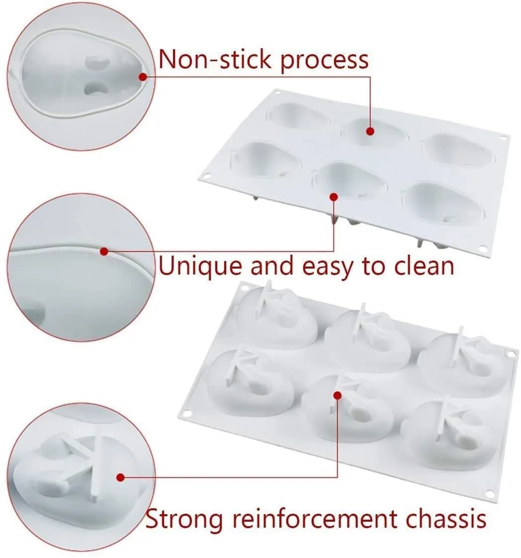 OCPO Kitchen 3D Easter Bunny Silicone Mold, 6 Cavities | Non-Stick Mousse Cake Baking - view 3