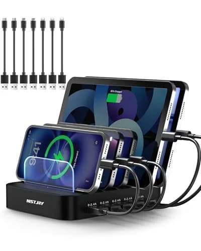 MSTJRY 5-Port USB-A Charging Station with 7 Cables, Black | 50W Fast Charging Dock for Phones & Tablets thumbnail 1