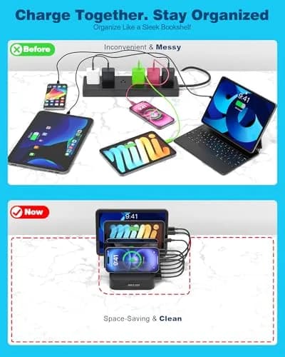MSTJRY 5-Port USB-A Charging Station with 7 Cables, Black | 50W Fast Charging Dock for Phones & Tablets thumbnail 3