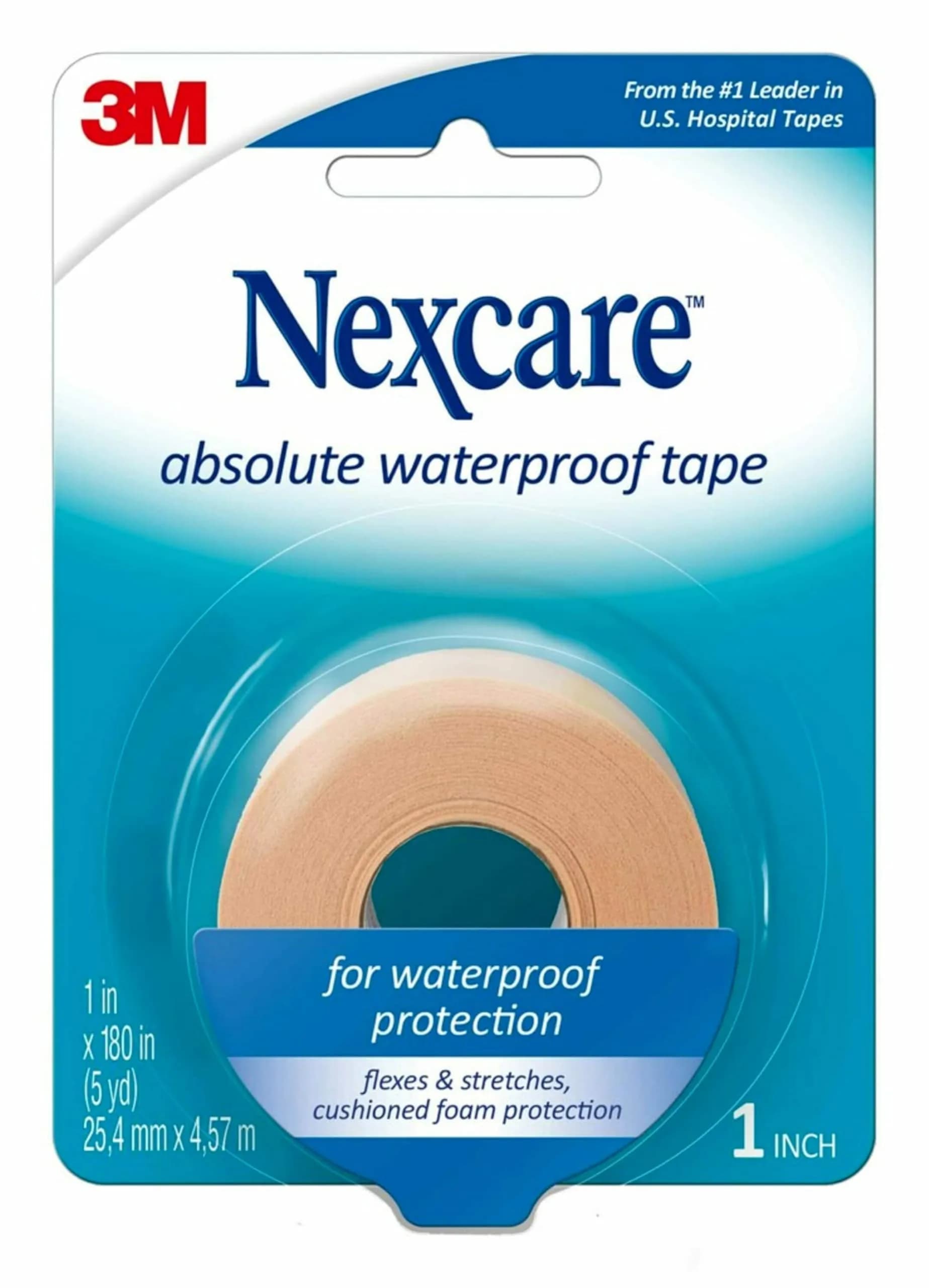 Nexcare Waterproof First Aid Tape 1 in x 180 in | Flexible, Hypoallergenic, Water-Resistant — 15 Foot