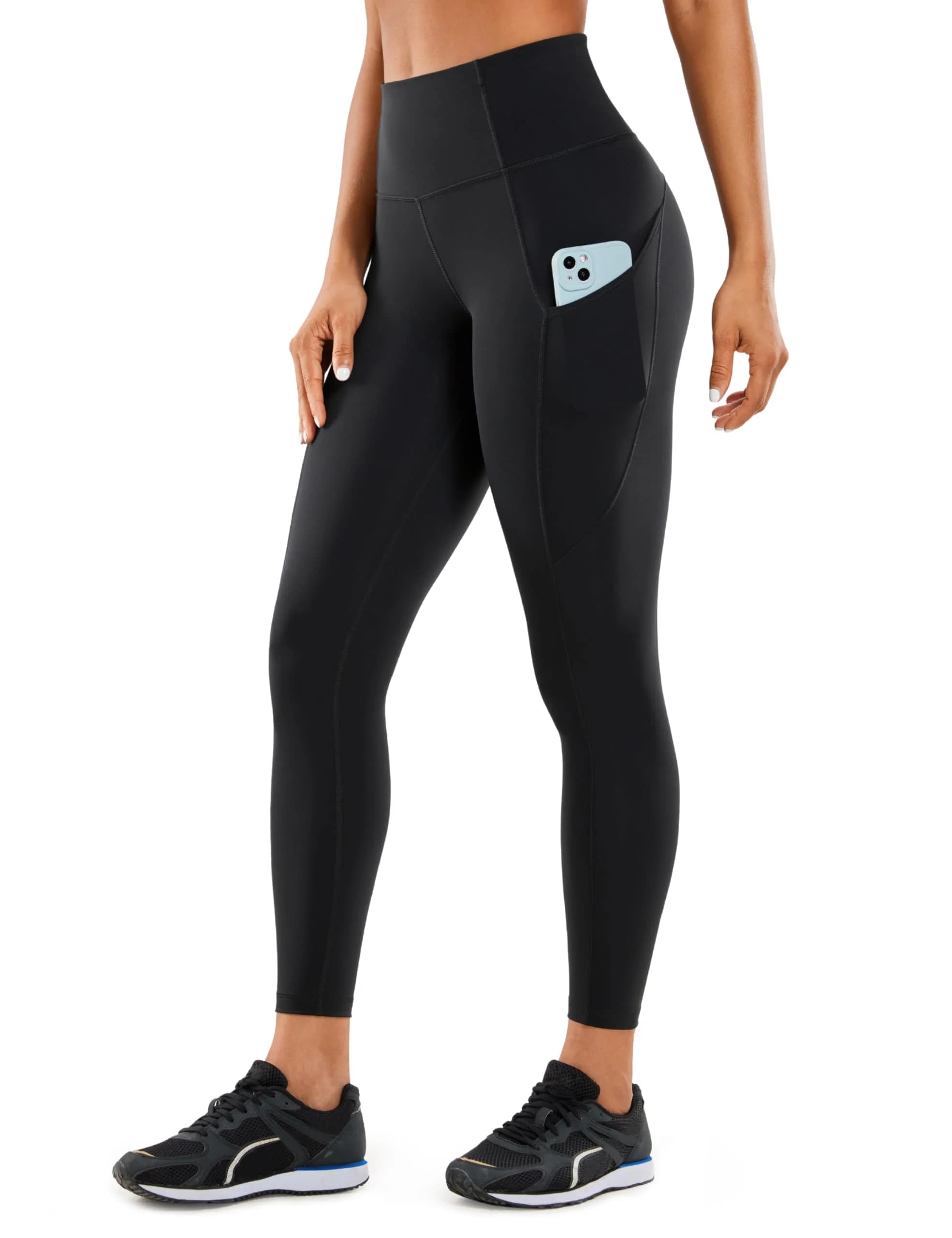 CRZ YOGA Naked Feeling 25'' Pockets Leggings Black Medium | High Waist, Sweat-Wicking, Interior Drawstring — Black