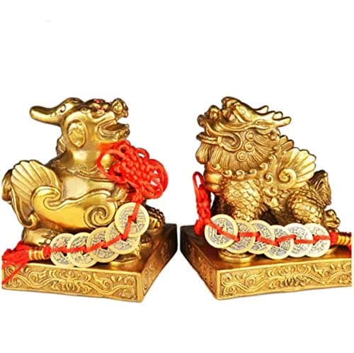 xiulin Feng Shui Bronze Pixiu Pair with Five Emperors Coins | Traditional Decorative Accents thumbnail 1