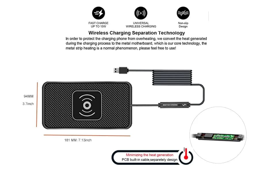 POLMXS Wireless Charger Car Charging Pad 15W | Fast Wireless Phone Charger Compatible with Qi Devices thumbnail 5