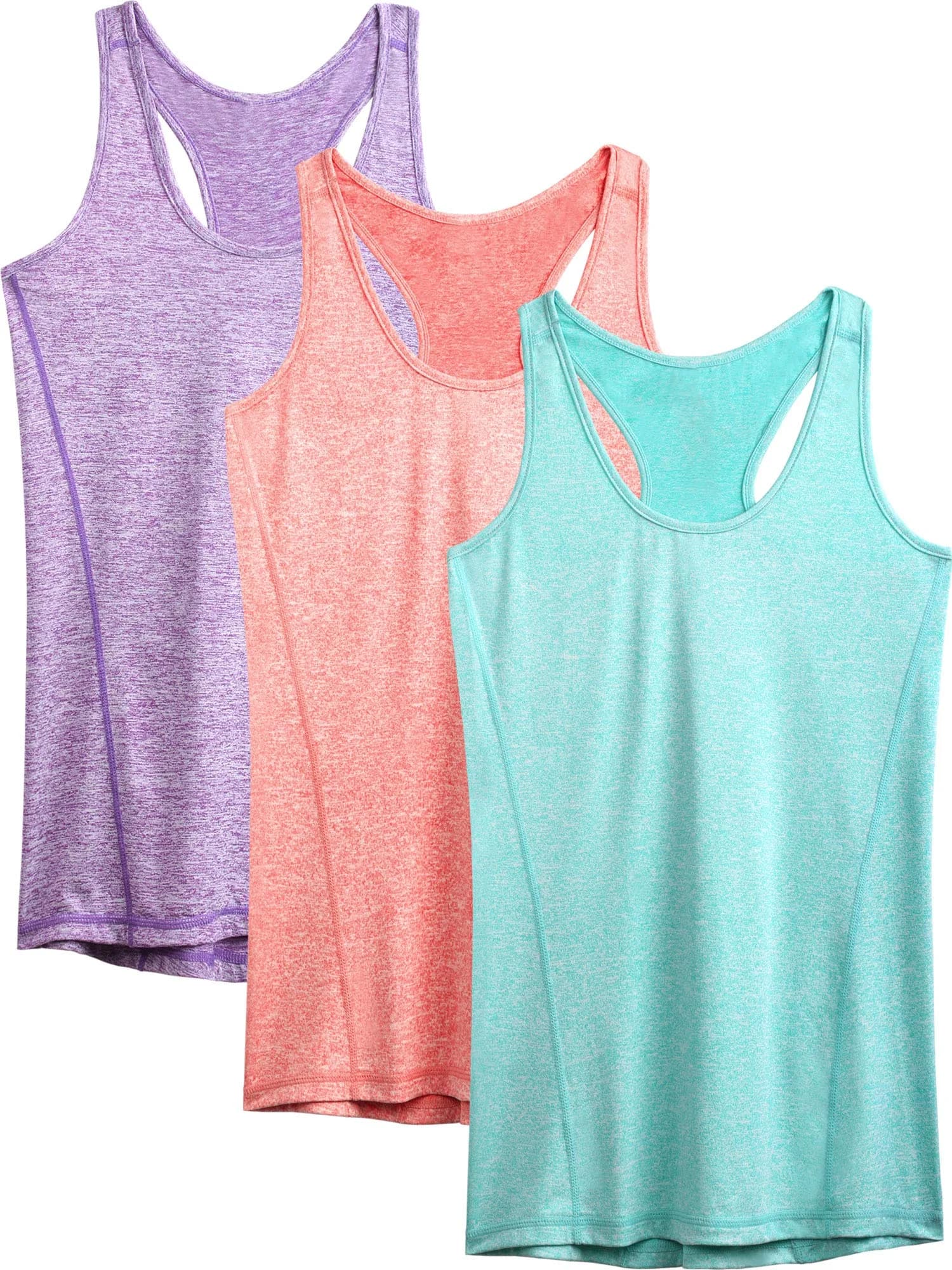 NELEUS Workout Running Racerback Long Tank Top for Women, 3 Pack | Breathable, Lightweight, 4-Way Stretch, Perfect for Yoga & Fitness