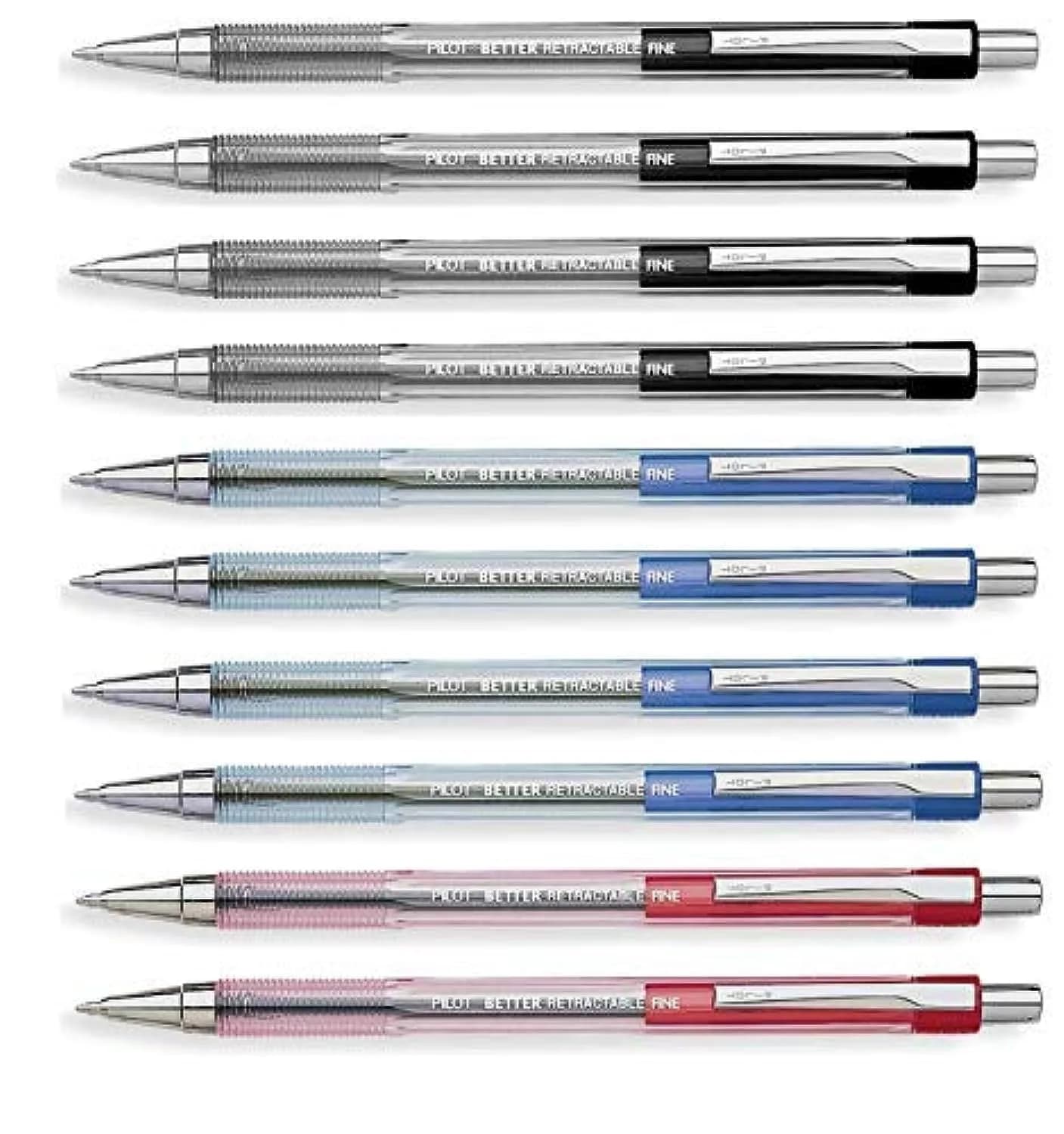 PILOT Better Retractable Ballpoint Pen Bundle 10 Count | Refillable, Fine Point 0.7mm, Stainless Steel Tip