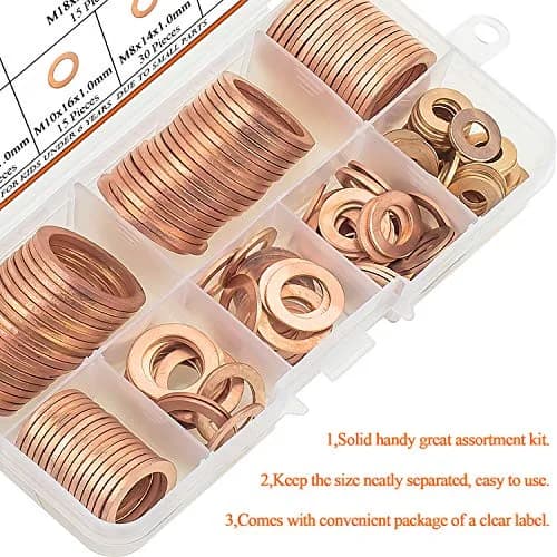 HELIFOUNER Copper Metric Sealing Washers Assortment Kit 150 PCS (M6-M20) | Corrosion Resistant Flat Washers for Electrical & Automotive thumbnail 7
