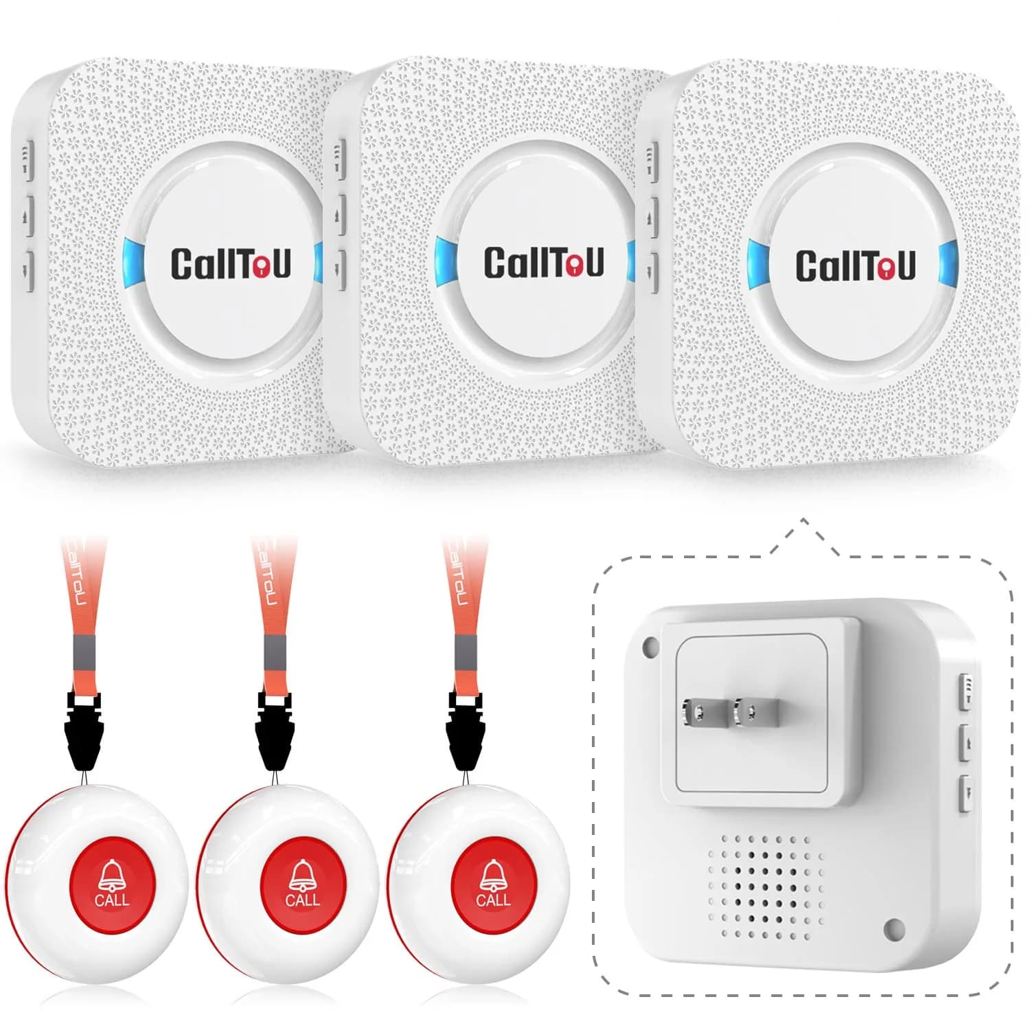 CallToU Wireless Caregiver Pager System with 2 Receivers & 3 Call Buttons | 500+ Ft Range - main product image