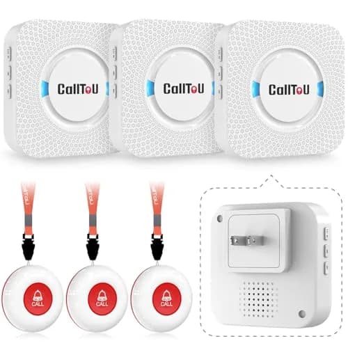 CallToU Wireless Caregiver Pager System with 2 Receivers & 3 Call Buttons | 500+ Ft Range — White 3+3