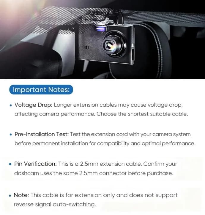 YQMAJIM 2.5mm Extension Cable 2.99 m (9.8 ft) | Stable Signal Transmission for Dash Cam Rearview Backup Cameras thumbnail 7