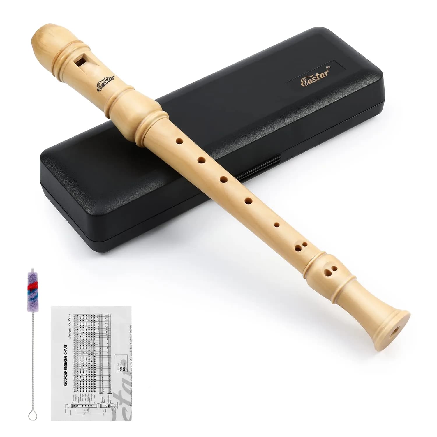 Eastar German Maple Wooden C Soprano Recorder Kit | Beginner-Friendly, 3-Piece Set with Case & Accessories — Baroque