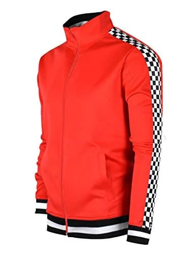 SCREENSHOT Mens Urban Hip Hop Slim Fit Track Jacket - Red | Checker Taped Fashion Top thumbnail 1