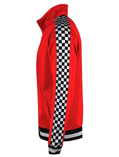 SCREENSHOT Mens Urban Hip Hop Slim Fit Track Jacket - Red | Checker Taped Fashion Top thumbnail 6