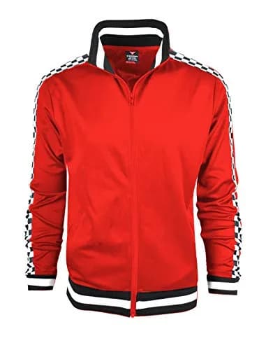 SCREENSHOT Mens Urban Hip Hop Slim Fit Track Jacket - Red | Checker Taped Fashion Top thumbnail 3