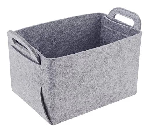 Minoisome Storage Basket Felt Storage Bin Collapsible & Convenient Box Organizer with Carry Handles for Office Bedroom Closet Babies Nursery Toys Laundry (Light grey, 15.7inch (40cm)×11inch (28cm)×10inch (25cm)) | Space-Saving & Eco-Friendly thumbnail 1