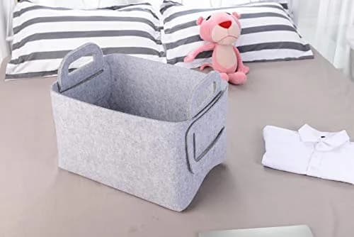 Minoisome Storage Basket Felt Storage Bin Collapsible & Convenient Box Organizer with Carry Handles for Office Bedroom Closet Babies Nursery Toys Laundry (Light grey, 15.7inch (40cm)×11inch (28cm)×10inch (25cm)) | Space-Saving & Eco-Friendly thumbnail 4