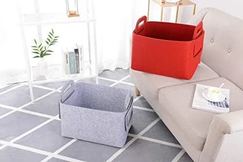 Minoisome Storage Basket Felt Storage Bin Collapsible & Convenient Box Organizer with Carry Handles for Office Bedroom Closet Babies Nursery Toys Laundry (Light grey, 15.7inch (40cm)×11inch (28cm)×10inch (25cm)) | Space-Saving & Eco-Friendly thumbnail 5