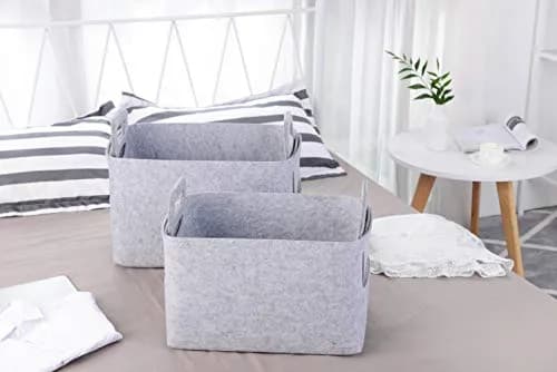 Minoisome Storage Basket Felt Storage Bin Collapsible & Convenient Box Organizer with Carry Handles for Office Bedroom Closet Babies Nursery Toys Laundry (Light grey, 15.7inch (40cm)×11inch (28cm)×10inch (25cm)) | Space-Saving & Eco-Friendly thumbnail 7