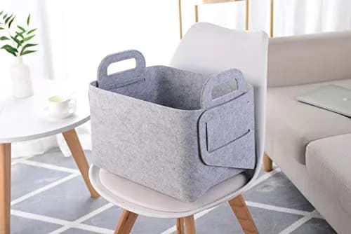 Minoisome Storage Basket Felt Storage Bin Collapsible & Convenient Box Organizer with Carry Handles for Office Bedroom Closet Babies Nursery Toys Laundry (Light grey, 15.7inch (40cm)×11inch (28cm)×10inch (25cm)) | Space-Saving & Eco-Friendly thumbnail 2