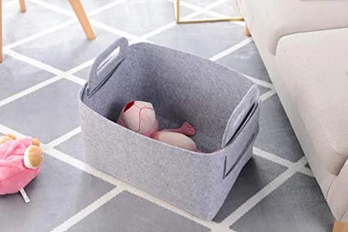 Minoisome Storage Basket Felt Storage Bin Collapsible & Convenient Box Organizer with Carry Handles for Office Bedroom Closet Babies Nursery Toys Laundry (Light grey, 15.7inch (40cm)×11inch (28cm)×10inch (25cm)) | Space-Saving & Eco-Friendly thumbnail 3