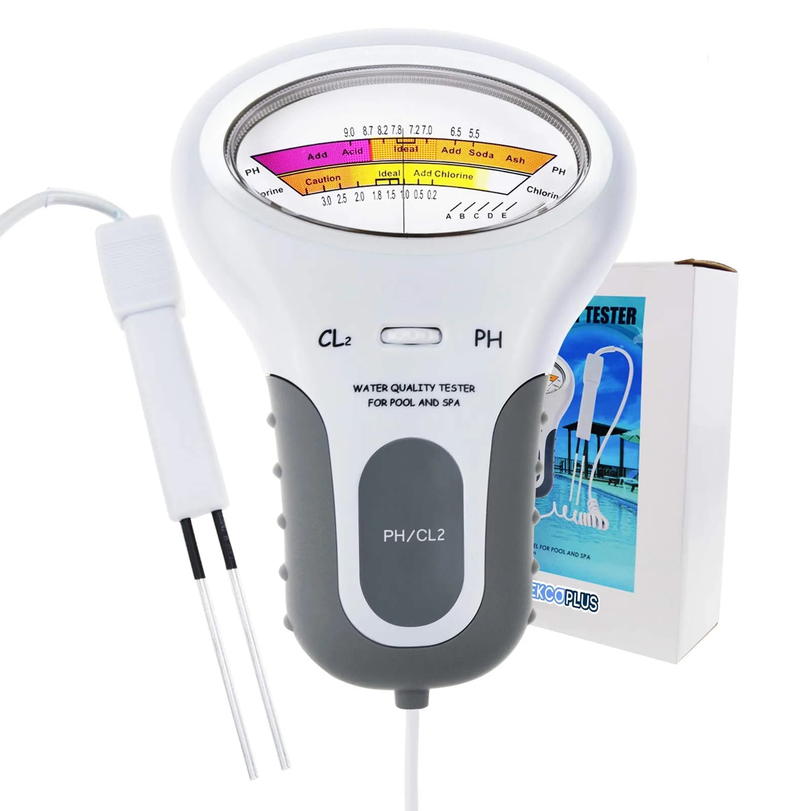 TEKCOPLUS 2-in-1 Pool Water Quality Tester pH & Chlorine Meter | 7.2-7.8 pH Range