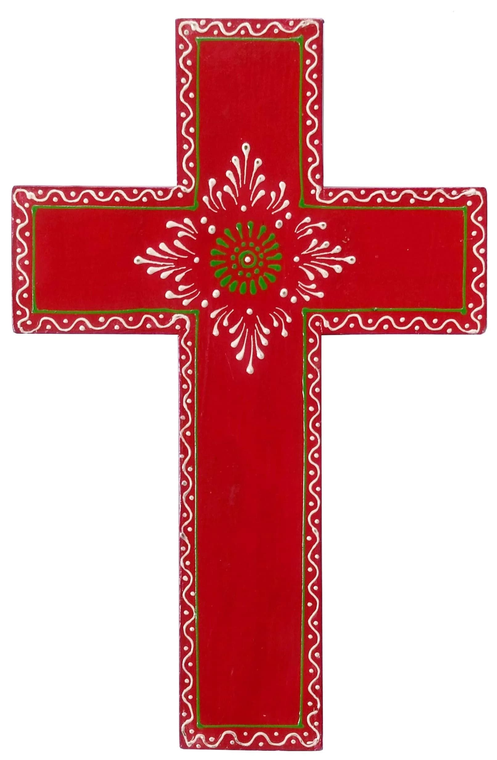 Purpledip Handpainted Mangowood Wall Cross 'Holy Spirit' 25.4cm (10") | Rustic Red Religious Plaque - main product image
