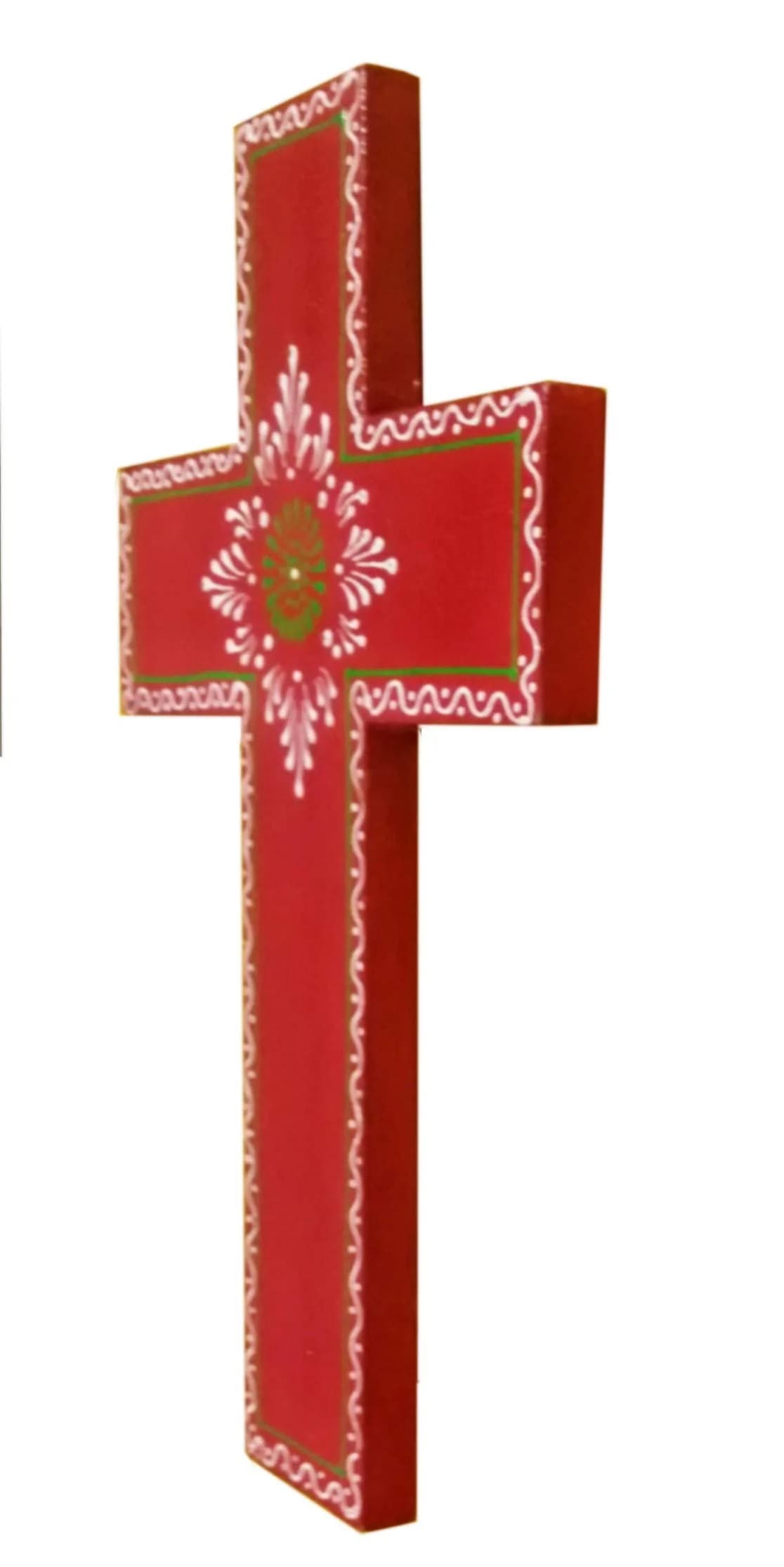 Purpledip Handpainted Mangowood Wall Cross 'Holy Spirit' 25.4cm (10") | Rustic Red Religious Plaque - view 3