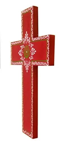Purpledip Handpainted Mangowood Wall Cross 'Holy Spirit' 25.4cm (10") | Rustic Red Religious Plaque thumbnail 3