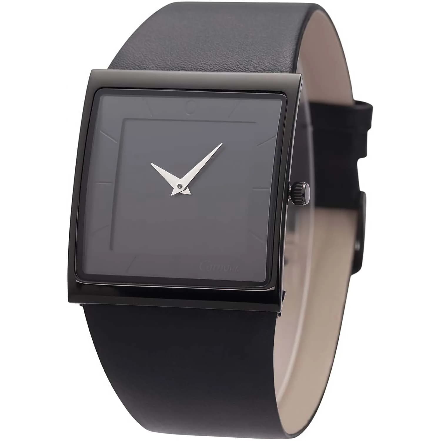 SIBOSUN Minimalist Square Men's Watch Black Dial 41mm Case | Classic Business Style Quartz Analog — A-b. Black