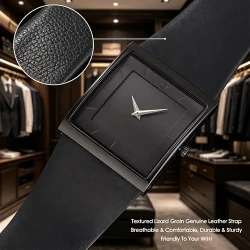SIBOSUN Minimalist Square Men's Watch Black Dial 41mm Case | Classic Business Style Quartz Analog thumbnail 5