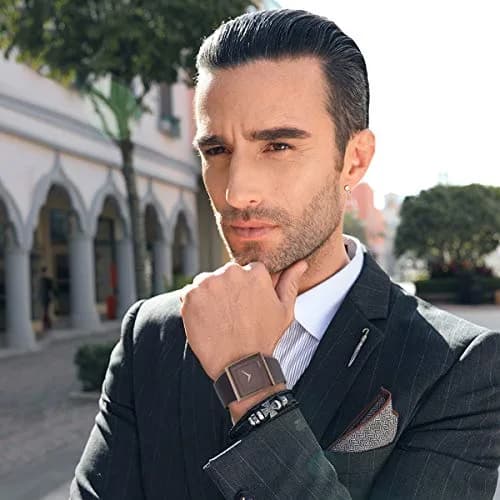 SIBOSUN Men's Square Watch 41mm (1.6 Inch) | Minimalist Quartz Brown Leather Strap Business Casual Analog thumbnail 2
