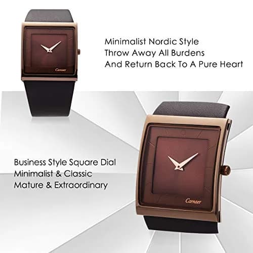 SIBOSUN Men's Square Watch 41mm (1.6 Inch) | Minimalist Quartz Brown Leather Strap Business Casual Analog thumbnail 3