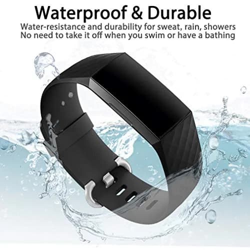Hamile Waterproof Silicone Sport Watch Band for Fitbit Charge 4/3, Large, Black | Durable, Water-Resistant Fitness Strap thumbnail 4