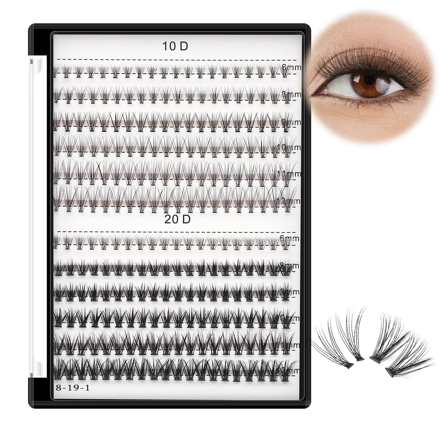 Bodermincer False Eyelash | 10D/20D Mixed, 0.07/0.10mm, 8-20mm, C Curl, Natural Look (70-120 chars) - main product image