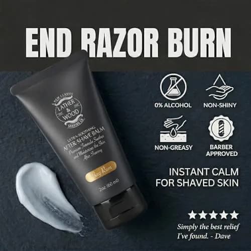 Lather & Wood Aftershave Balm 2oz | Classic Bay Rum Scent, Soothing & Hydrating thumbnail 3