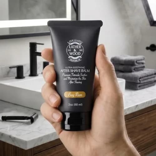 Lather & Wood Aftershave Balm 2oz | Classic Bay Rum Scent, Soothing & Hydrating thumbnail 4