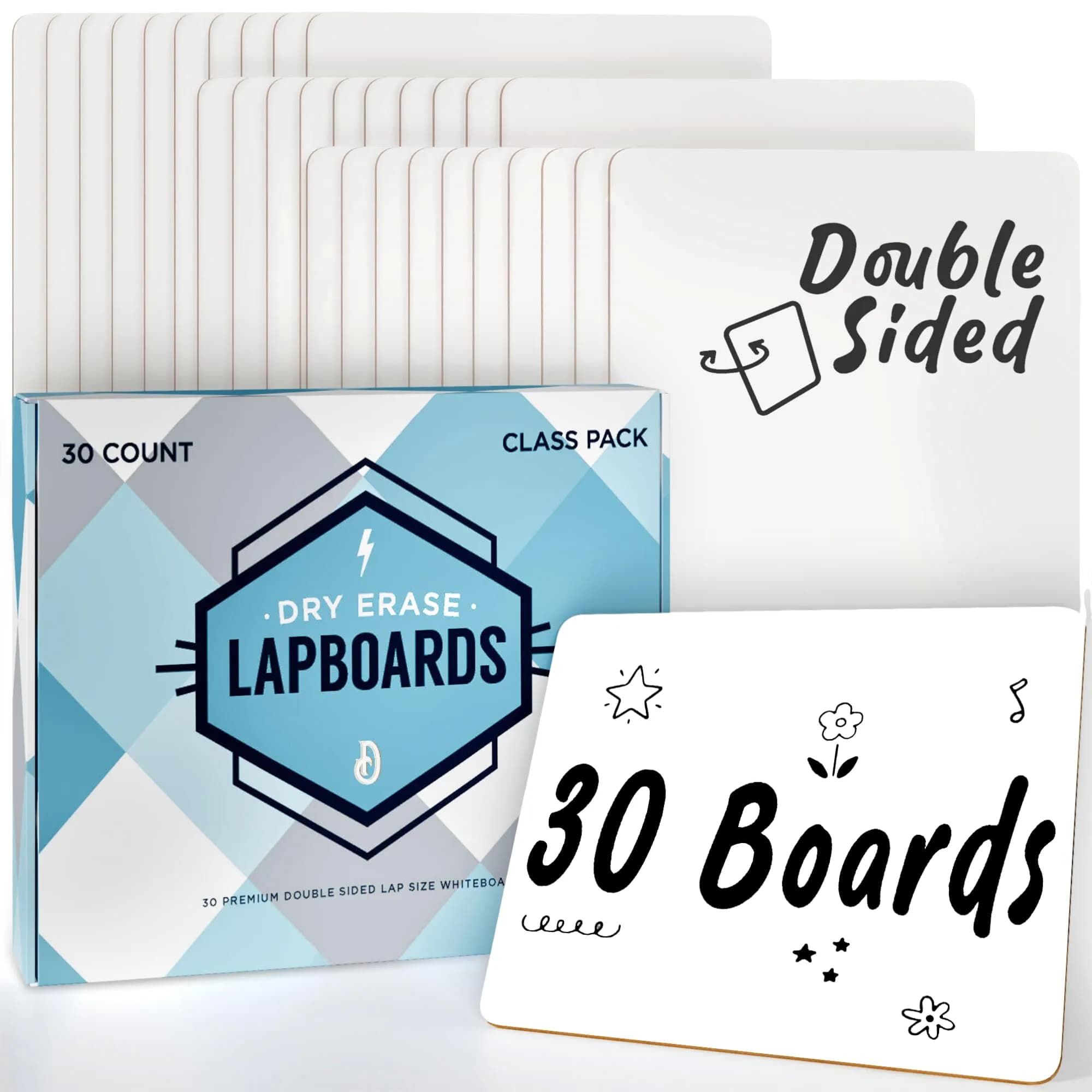 Dreamline Products Dry Erase Boards 30pc Double Sided 9" x 12" | Effortless Cleaning for Students & Teachers