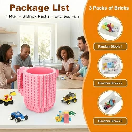Lumsburry Build-on Brick Coffee Mug 350ml (11.8 Oz) | Funny DIY Novelty Cup with Building Blocks thumbnail 4