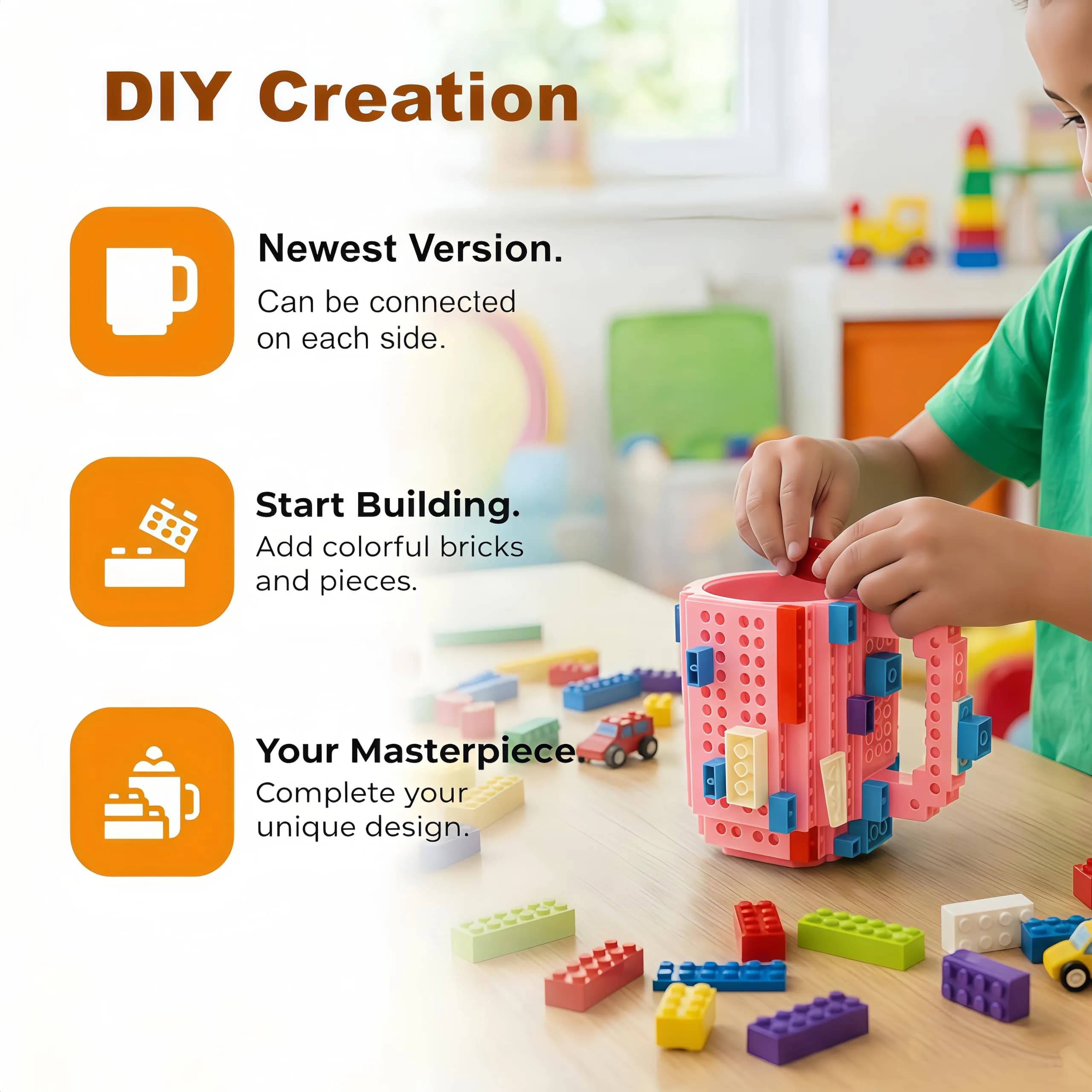 Lumsburry Build-on Brick Coffee Mug 350ml (11.8 Oz) | Funny DIY Novelty Cup with Building Blocks - view 5