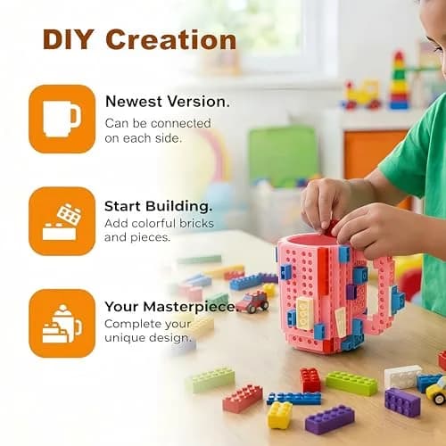 Lumsburry Build-on Brick Coffee Mug 350ml (11.8 Oz) | Funny DIY Novelty Cup with Building Blocks thumbnail 5