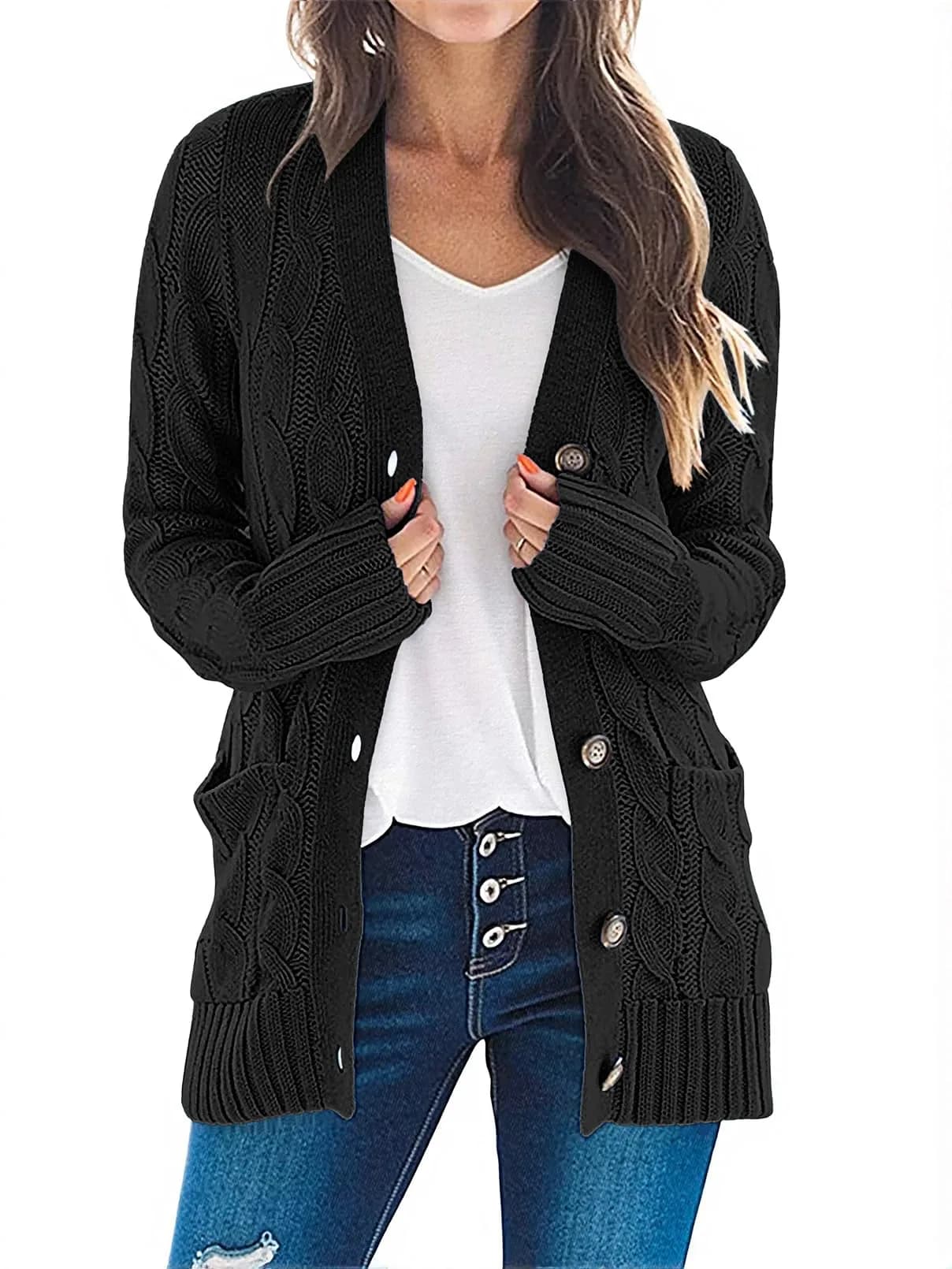 MEROKEETY Women’s Fall 2026 Long Sleeve Cardigan Sweater, Black, L | Cozy, Soft Acrylic Knit for All Body Types — Black / Small