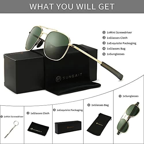 SUNGAIT Men's Military Style Polarized Pilot Aviator Sunglasses with Bayonet Temples | HD Polarized UV Protection thumbnail 6