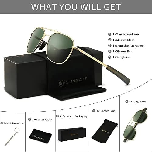 SUNGAIT Men's Military Style Polarized Pilot Aviator Sunglasses with Bayonet Temples | HD Polarized UV Protection thumbnail 7