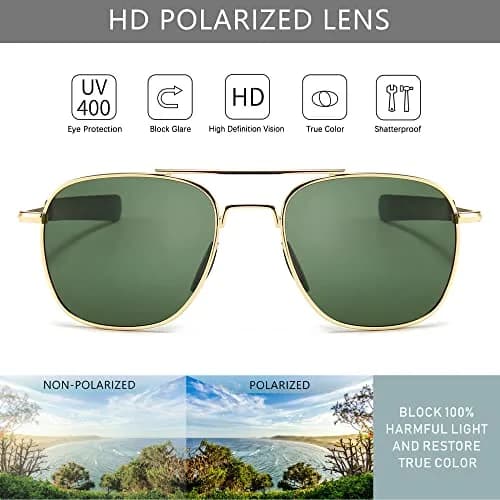 SUNGAIT Men's Military Style Polarized Pilot Aviator Sunglasses with Bayonet Temples | HD Polarized UV Protection thumbnail 2